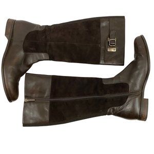 Aquatalia Brown Suede Leather Western Distressed Chic Tall Riding Boots Size 11